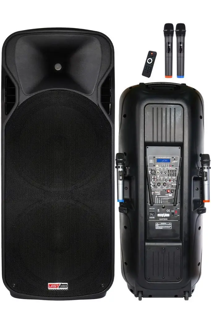 Lastvoice LS-P1515 Mikrofonlu Şarjlı Taşınabilir Portatif Kule Ses Sistemi Seti 2x15 İnç 1700W Yüksek Kalite
