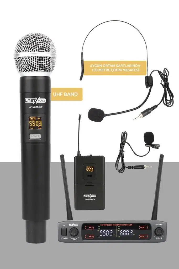 Lastvoice Lv-502EY UHF Dijital 2x30 Kanal Çiftli EL Yaka Headset Telsiz Kablosuz Mikrofon Lastvoice Lv-502EY UHF Dijital 2x30 Kanal Çiftli EL Yaka Headset Telsiz Kablosuz Mikrofon