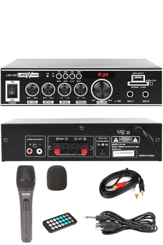 Lastvoice Lvx-150MİC Mikrofonlu Stereo Anfi Amfi 2x75 Watt Bluetooth Usb-Sd 220V/12V Lastvoice Lvx-150MİC Mikrofonlu Stereo Anfi Amfi 2x75 Watt Bluetooth Usb-Sd 220V/12V