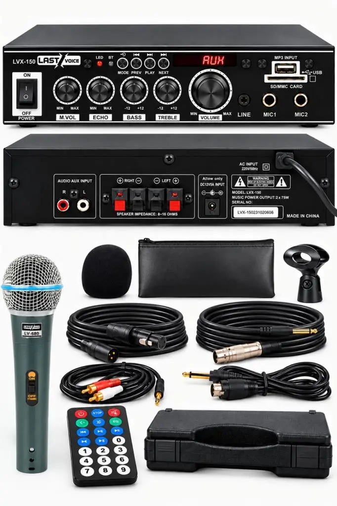 Lastvoice Lvx-150MİC Mikrofonlu Stereo Anfi Amfi 2x75 Watt Bluetooth Usb-Sd 220V/12V