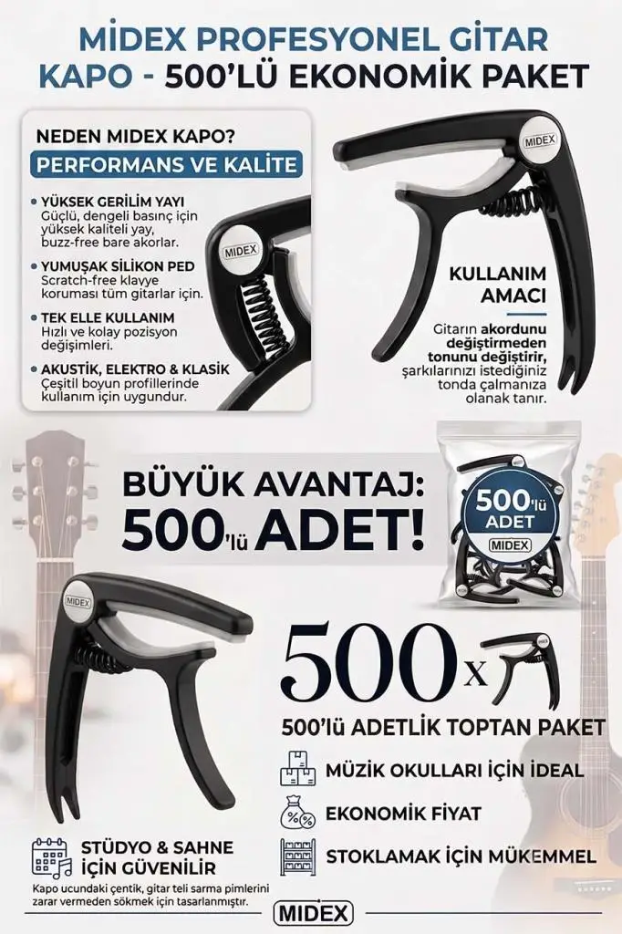 Lastvoice Midex LCT-90BK-500X Kapo 500'lü Toptan Capo Gitar Bağlama