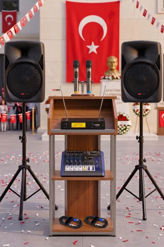 Lastvoice School Paket-1 Okul Tören Ses Sistemi Full Set (Hoparlör Anfi Mikrofon Stand)
