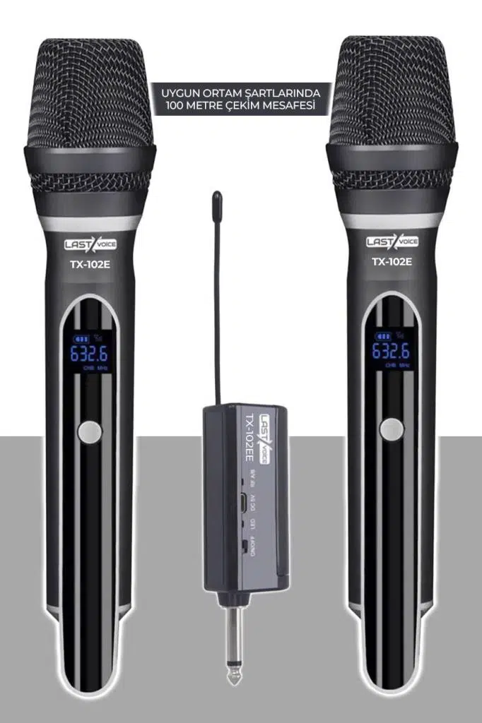 Lastvoice Tx-102EE Şarjlı ÇİFTLİ EL Tipi Telsiz Kablosuz Mikrofon Seti UHF