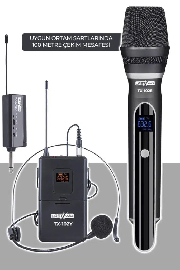 Lastvoice Tx-102EY Şarjlı EL Yaka Headset Kablosuz Mikrofon Seti UHF Lastvoice Tx-102EY Şarjlı EL Yaka Headset Kablosuz Mikrofon Seti UHF