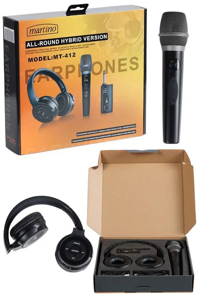 Martino MT-412 Kablosuz Mikrofon Referans Kulaklık Karaoke ve Pratik Seti Distortion TWS Özellikli Martino MT-412 Kablosuz Mikrofon Referans Kulaklık Karaoke ve Pratik Seti Distortion TWS Özellikli