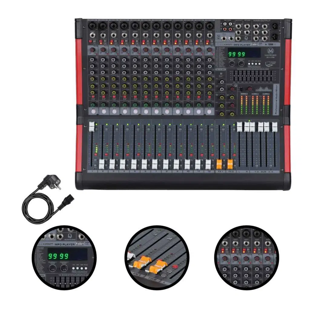 Maxword DC12-PRO 2x99 DSP Efekt Ses Mikseri 12 Kanal Deck Mixer Maxword DC12-PRO 2x99 DSP Efekt Ses Mikseri 12 Kanal Deck Mixer