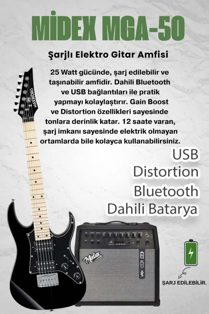 Maxword DE-150BK-50AMP Maple Klavye HH Yüksek Kaliteli 50W Amfili Elektro Gitar Seti Maxword DE-150BK-50AMP Maple Klavye HH Yüksek Kaliteli 50W Amfili Elektro Gitar Seti