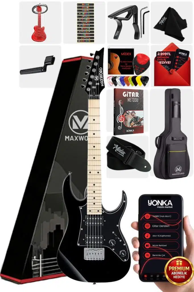 Maxword DE-150BK Maple Klavye HH Manyetik Yüksek Kaliteli Elektro Gitar Seti Maxword DE-150BK Maple Klavye HH Manyetik Yüksek Kaliteli Elektro Gitar Seti