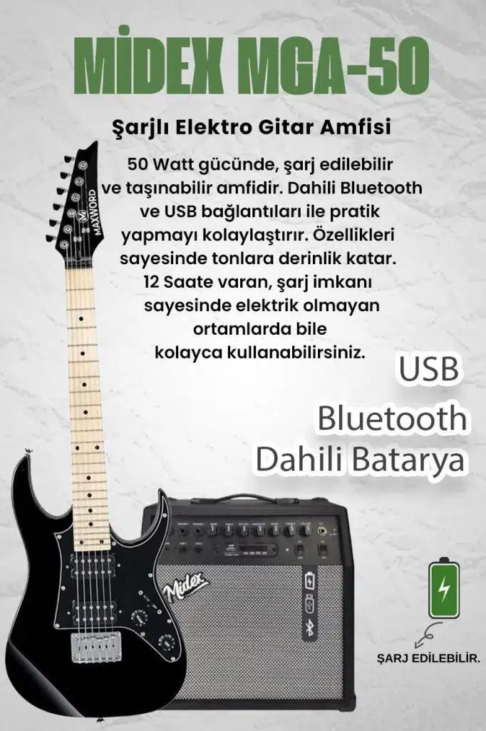 Maxword DE-150BK-ST Maple Klavye HH Manyetik Yüksek Kaliteli Elektro Gitar Seti