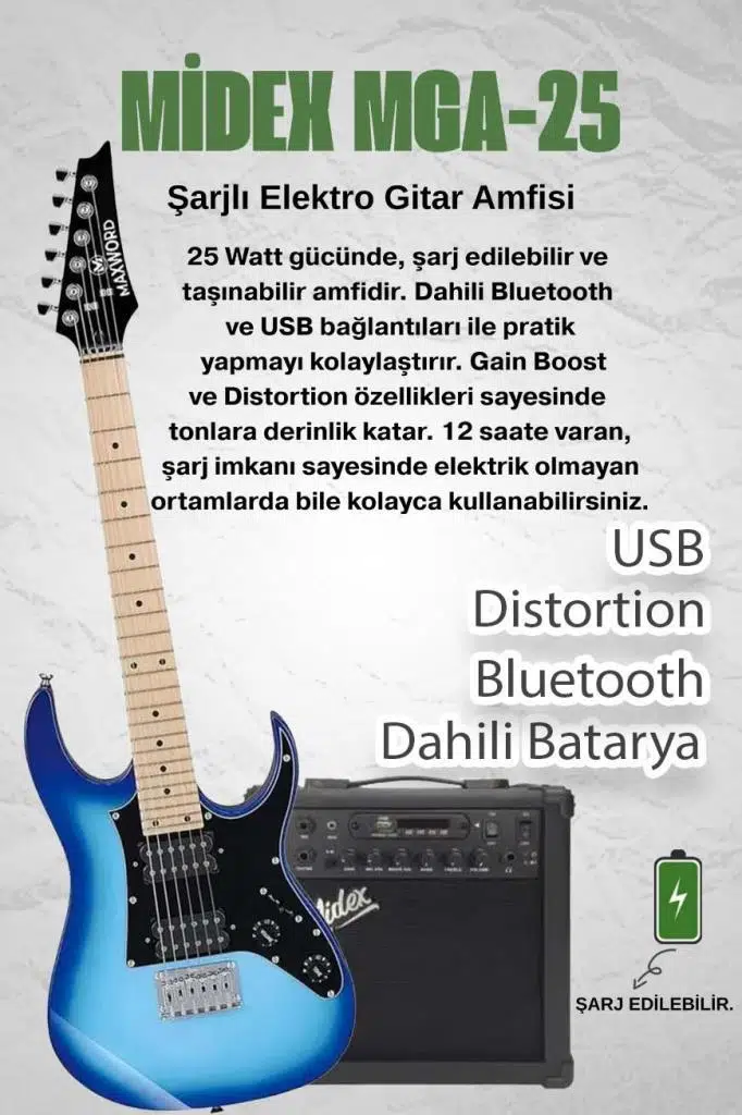 Maxword DE-150BL-25AMP Maple Klavye HH Yüksek Kaliteli 25W Amfili Elektro Gitar Seti Maxword DE-150BL-25AMP Maple Klavye HH Yüksek Kaliteli 25W Amfili Elektro Gitar Seti