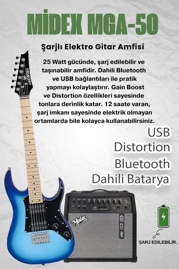 Maxword DE-150BL-50AMP Maple Klavye HH Yüksek Kaliteli 50W Amfili Elektro Gitar Seti Maxword DE-150BL-50AMP Maple Klavye HH Yüksek Kaliteli 50W Amfili Elektro Gitar Seti