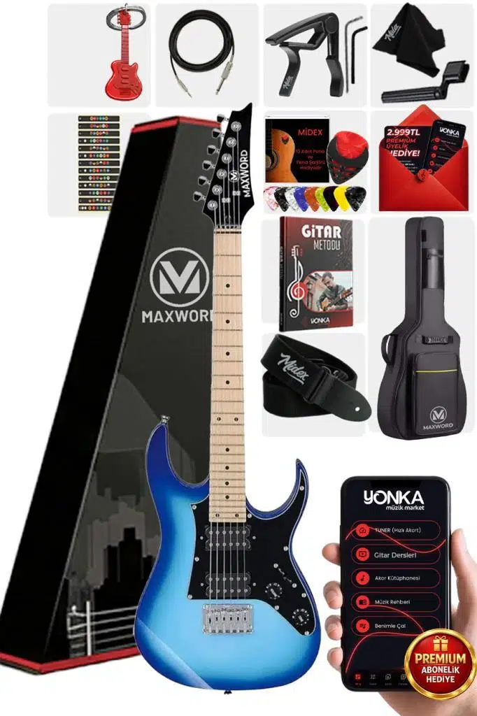Maxword DE-150BL Maple Klavye HH Manyetik Yüksek Kaliteli Elektro Gitar Seti Maxword DE-150BL Maple Klavye HH Manyetik Yüksek Kaliteli Elektro Gitar Seti