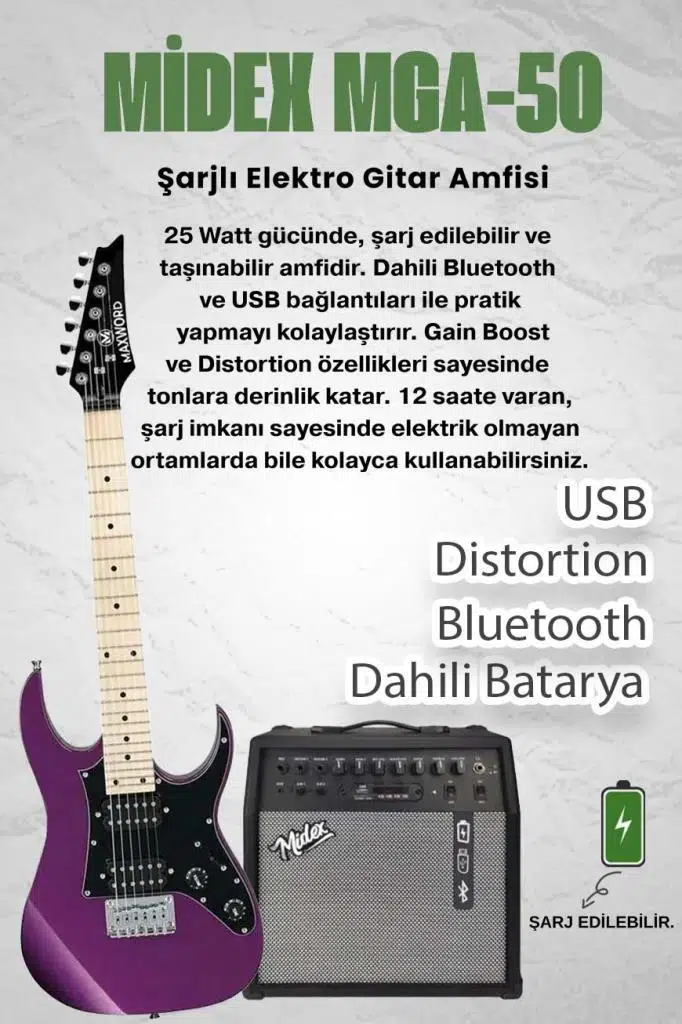 Maxword DE-150PU-50AMP Maple Klavye HH Yüksek Kaliteli 50W Amfili Elektro Gitar Seti Maxword DE-150PU-50AMP Maple Klavye HH Yüksek Kaliteli 50W Amfili Elektro Gitar Seti