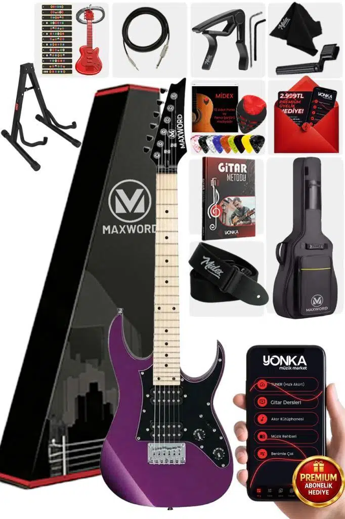 Maxword DE-150PU-ST Maple Klavye HH Manyetik Yüksek Kaliteli Elektro Gitar Seti