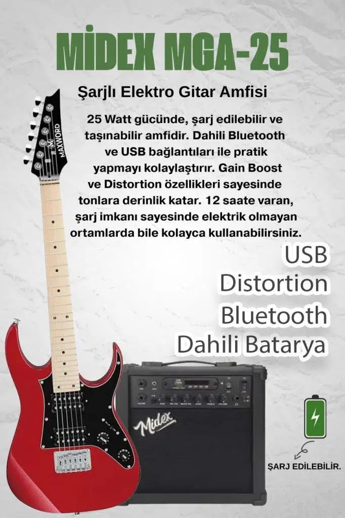 Maxword DE-150RD-25AMP Maple Klavye HH Yüksek Kaliteli 25W Amfili Elektro Gitar Seti Maxword DE-150RD-25AMP Maple Klavye HH Yüksek Kaliteli 25W Amfili Elektro Gitar Seti