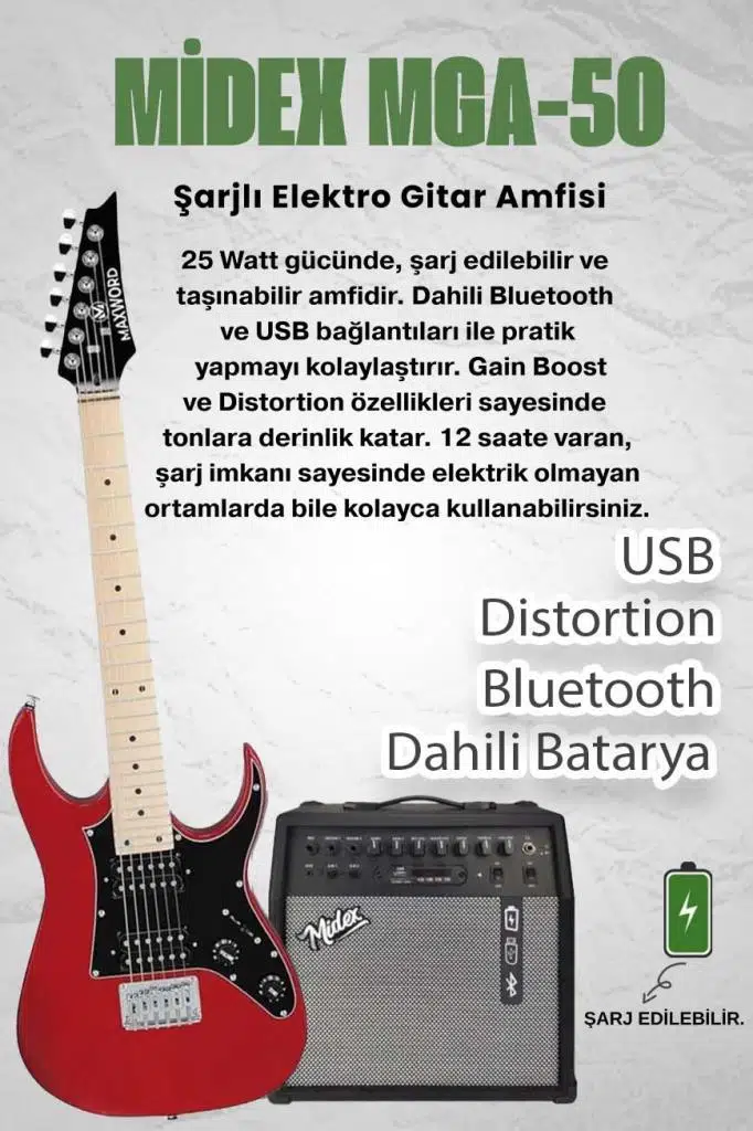 Maxword DE-150RD-50AMP Maple Klavye HH Yüksek Kaliteli 50W Amfili Elektro Gitar Seti Maxword DE-150RD-50AMP Maple Klavye HH Yüksek Kaliteli 50W Amfili Elektro Gitar Seti
