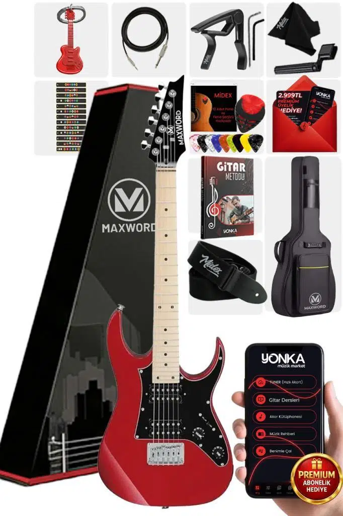 Maxword DE-150RD Maple Klavye HH Manyetik Yüksek Kaliteli Elektro Gitar Seti Maxword DE-150RD Maple Klavye HH Manyetik Yüksek Kaliteli Elektro Gitar Seti