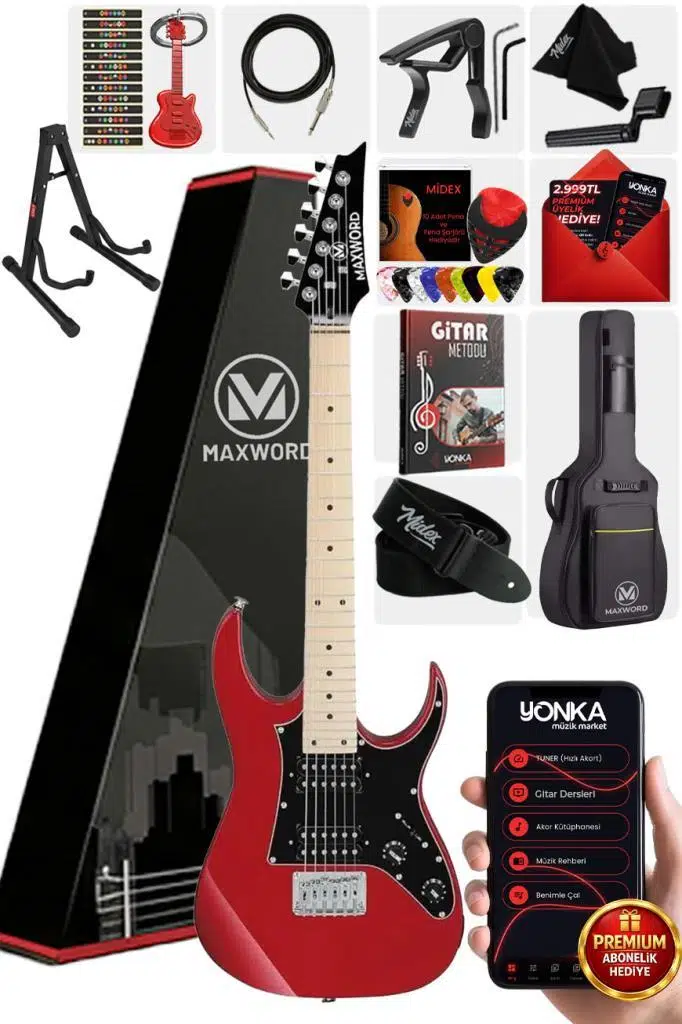 Maxword DE-150RD-ST Maple Klavye HH Manyetik Yüksek Kaliteli Elektro Gitar Seti Maxword DE-150RD-ST Maple Klavye HH Manyetik Yüksek Kaliteli Elektro Gitar Seti
