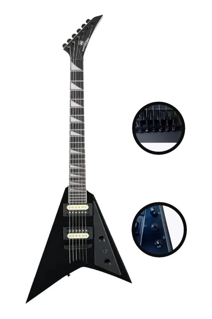 Maxword DG-28BK-25AMP V Kasa Gül Klavye 2x Zebra Humbucker Manyetik 25W Amfili Elektro Gitar Maxword DG-28BK-25AMP V Kasa Gül Klavye 2x Zebra Humbucker Manyetik 25W Amfili Elektro Gitar