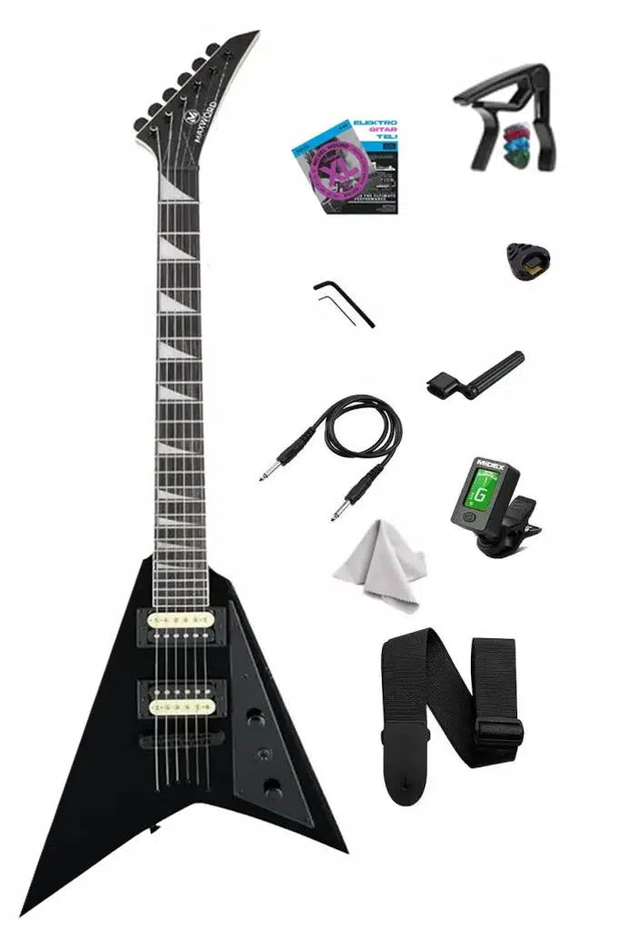 Maxword DG-28BK V Kasa Gül Klavye 2x Zebra Humbucker Manyetik Yüksek kaliteli Elektro Gitar