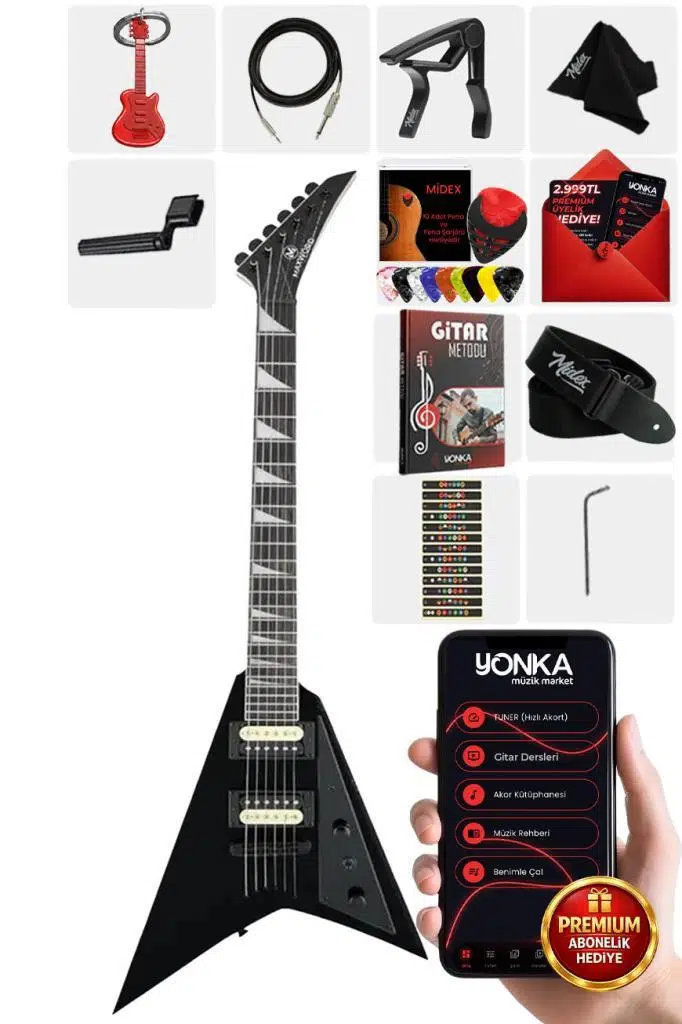 Maxword DG-28BK V Kasa Gül Klavye 2x Zebra Humbucker Manyetik Yüksek kaliteli Elektro Gitar