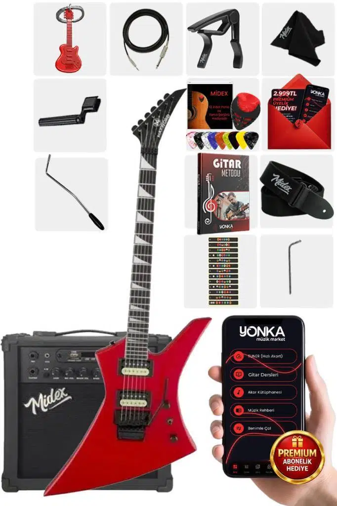 Maxword DG-34RD-25AMP Kelly Kasa Floyde Rose 2x Zebra HH Manyetik 25W Amfili Elektro Gitar