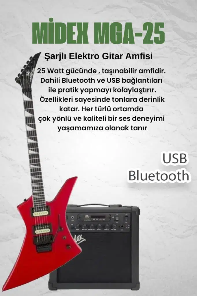 Maxword DG-34RD-25AMP Kelly Kasa Floyde Rose 2x Zebra HH Manyetik 25W Amfili Elektro Gitar