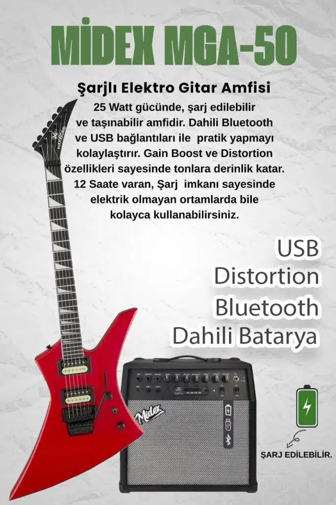 Maxword DG-34RD-50AMP Kelly Kasa Floyde Rose 2x Zebra HH Manyetik 50W Amfili Elektro Gitar Maxword DG-34RD-50AMP Kelly Kasa Floyde Rose 2x Zebra HH Manyetik 50W Amfili Elektro Gitar