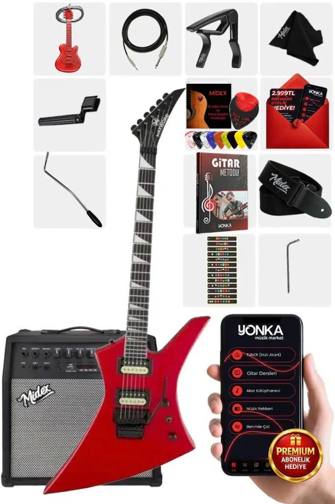 Maxword DG-34RD-50AMP Kelly Kasa Floyde Rose 2x Zebra HH Manyetik 50W Amfili Elektro Gitar