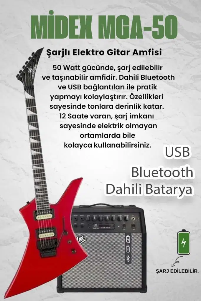 Maxword DG-34RD-50AMP Kelly Kasa Floyde Rose 2x Zebra HH Manyetik 50W Amfili Elektro Gitar