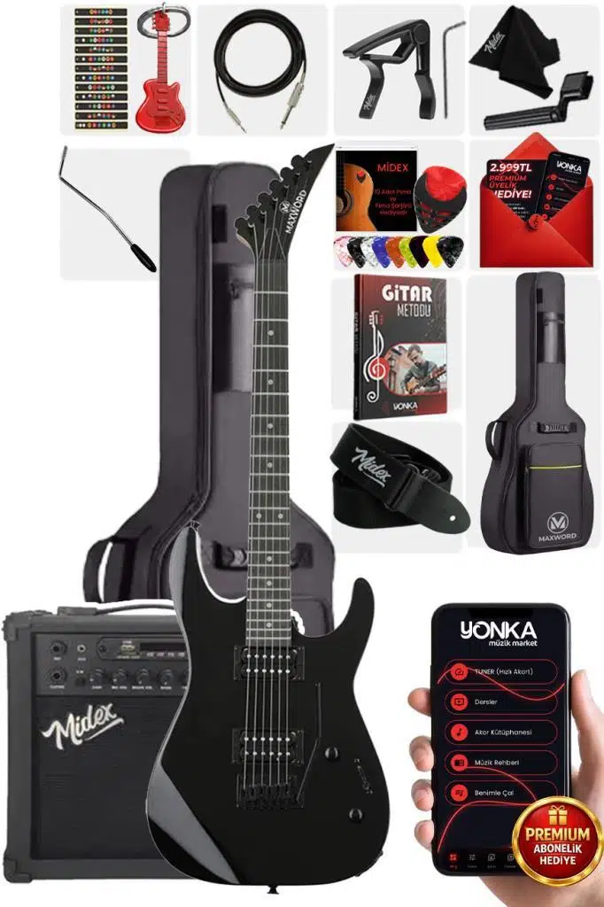 Maxword Grade-25AMP Black Rosewood Yüksek Kalite 25W Amfili Elektro Gitar