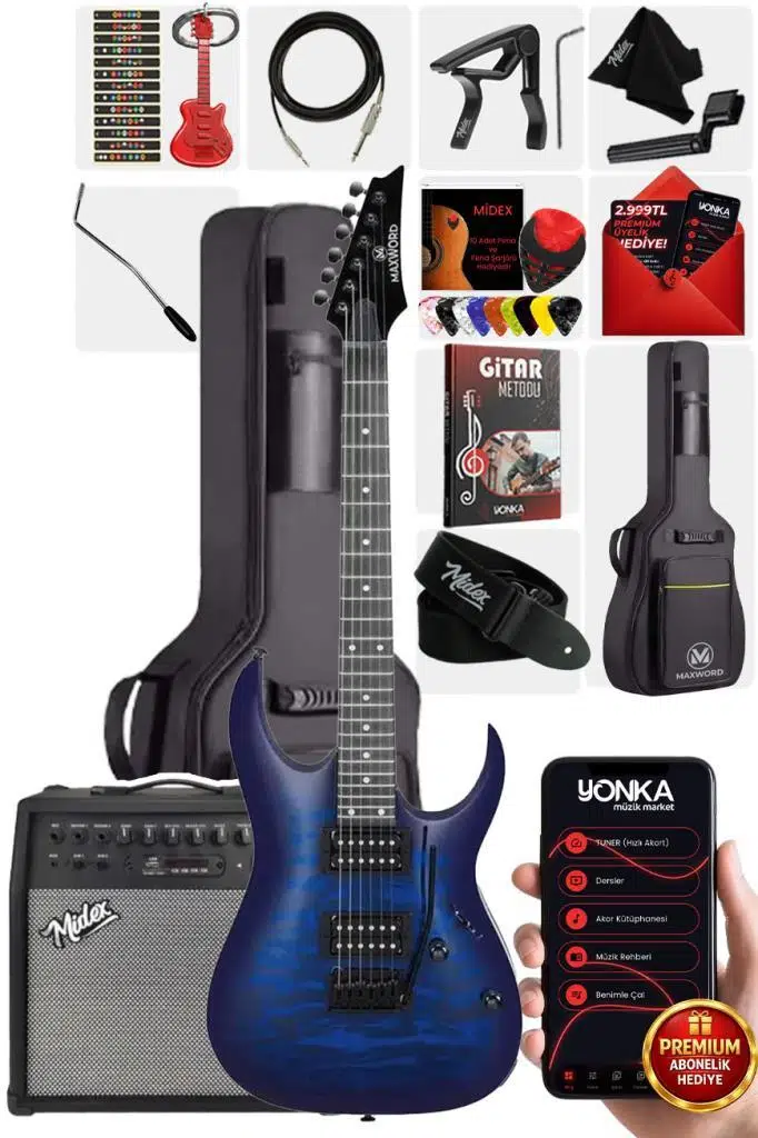Maxword Grade-50AMP Blue Rosewood Yüksek Kalite 50W Amfili Elektro Gitar Maxword Grade-50AMP Blue Rosewood Yüksek Kalite 50W Amfili Elektro Gitar