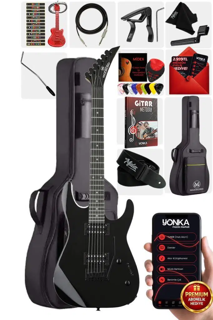 Maxword Grade Black Rosewood Klavye HH Yüksek Kaliteli Elektro Gitar