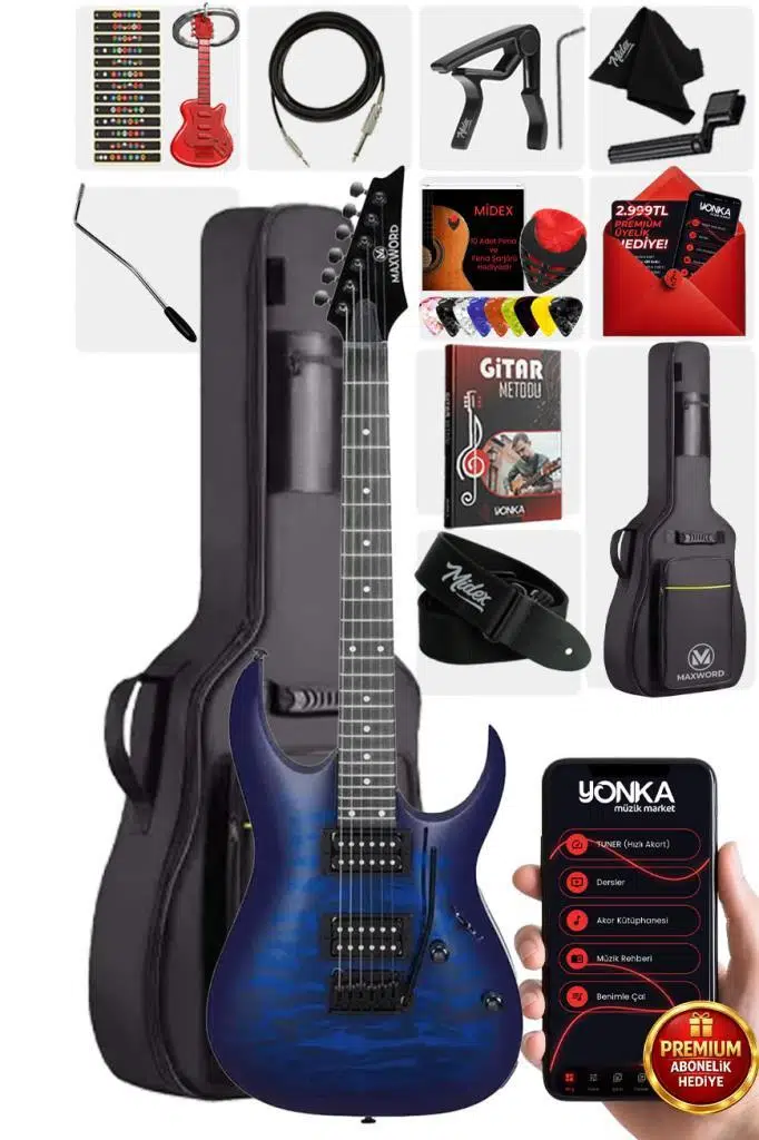 Maxword Grade Blue Rosewood Klavye HH Yüksek Kaliteli Elektro Gitar