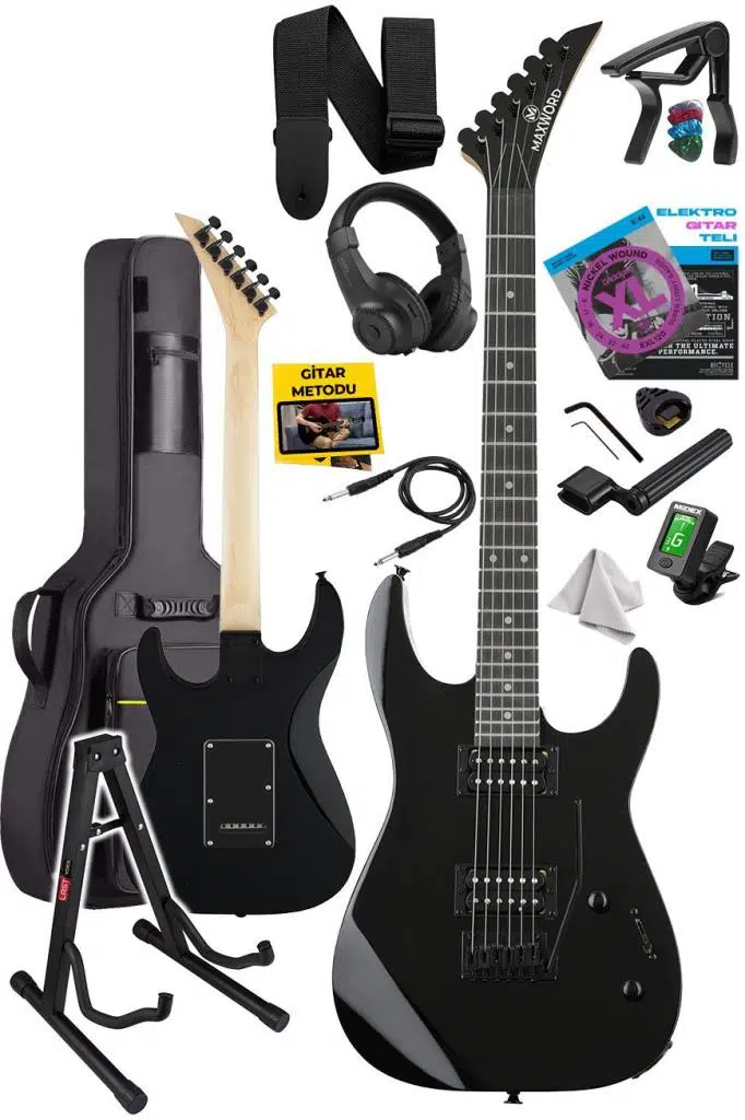 Maxword Grade-ST Black Rosewood Klavye HH Yüksek Kaliteli Elektro Gitar