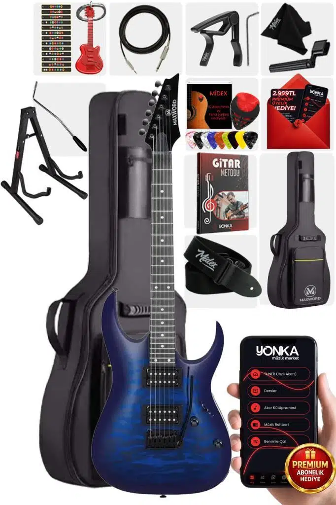 Maxword Grade-ST Blue Rosewood Klavye HH Yüksek Kaliteli Elektro Gitar