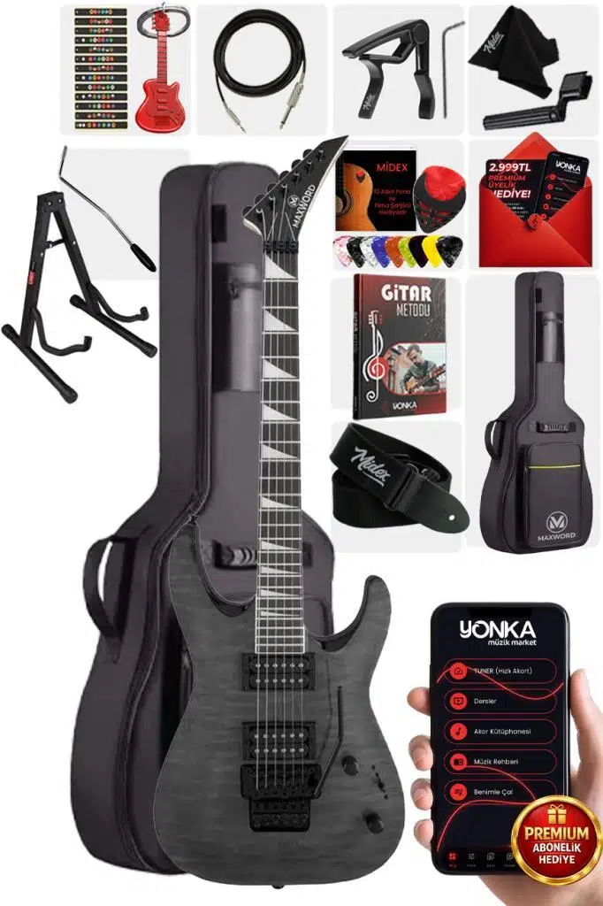 Maxword Grade-ST Gray Rosewood Klavye HH Yüksek Kaliteli Floyde Rose Elektro Gitar