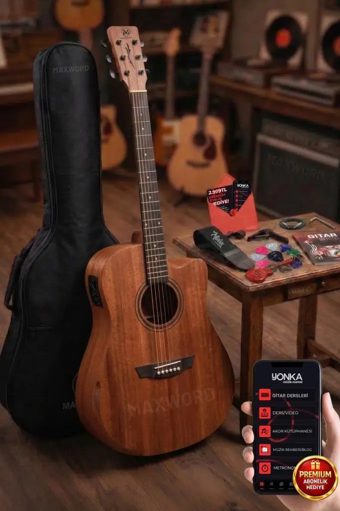 Maxword Luxury HCR-560NT-EQ Half Cutaway Elektro Akustik Gitar Seti