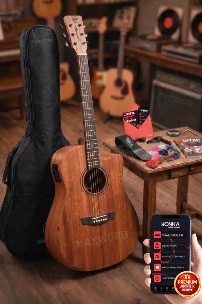 Maxword Luxury HCR-560NT-EQ Half Cutaway Elektro Akustik Gitar Seti Maxword Luxury HCR-560NT-EQ Half Cutaway Elektro Akustik Gitar Seti