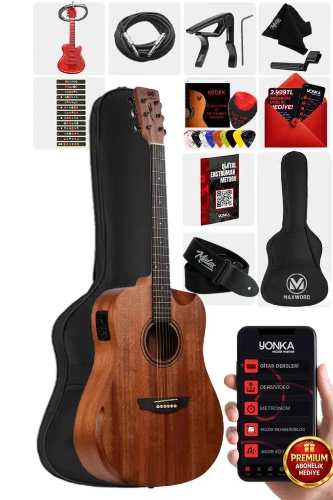 Maxword Luxury HCR-560NT-EQ Half Cutaway Elektro Akustik Gitar Seti Maxword Luxury HCR-560NT-EQ Half Cutaway Elektro Akustik Gitar Seti