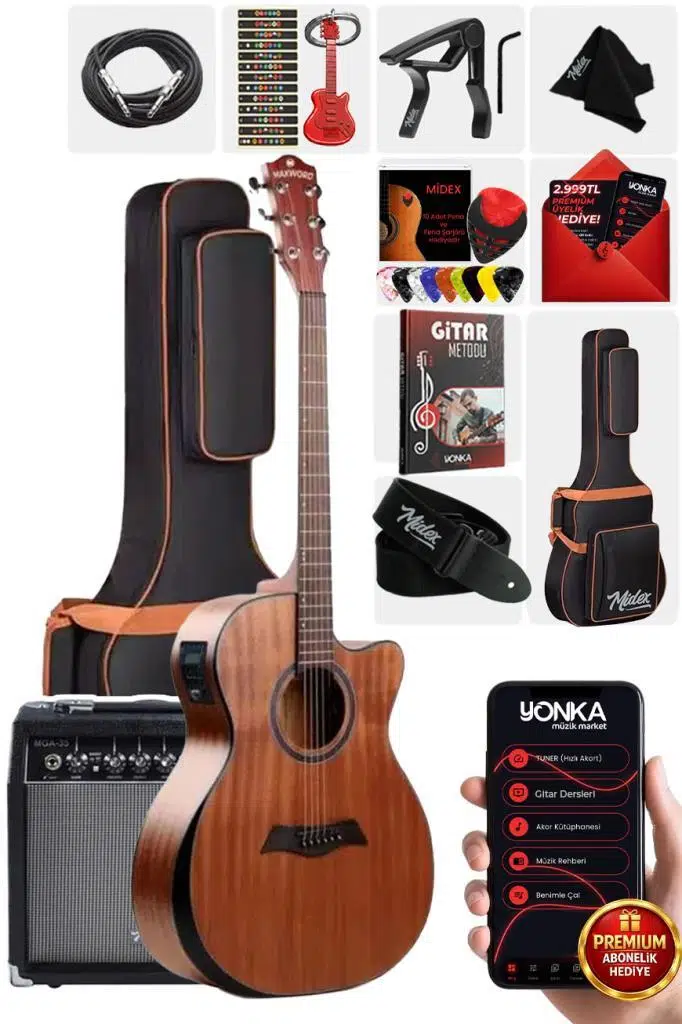Maxword M450-EQ-AMP Profesyonel Masif Ağaç Amfili Elektro Akustik Gitar Seti üst Segment Maxword M450-EQ-AMP Profesyonel Masif Ağaç Amfili Elektro Akustik Gitar Seti üst Segment