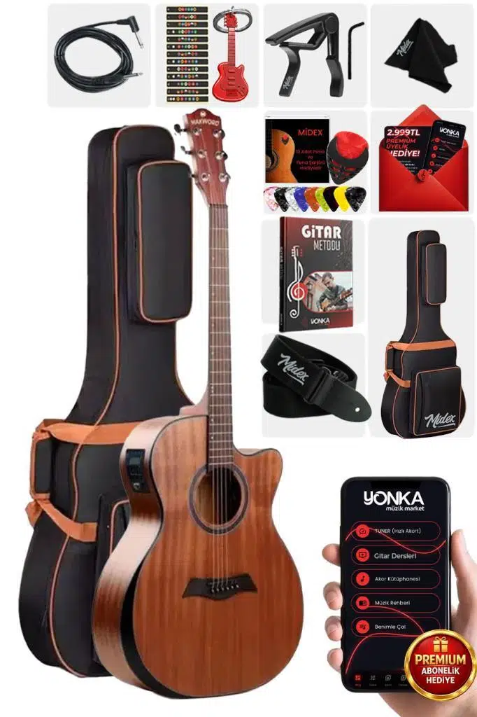 Maxword M450-EQ Profesyonel Masif Ağaç Elektro Akustik Gitar Seti 4/4 Yetişkin Seri üst Segment