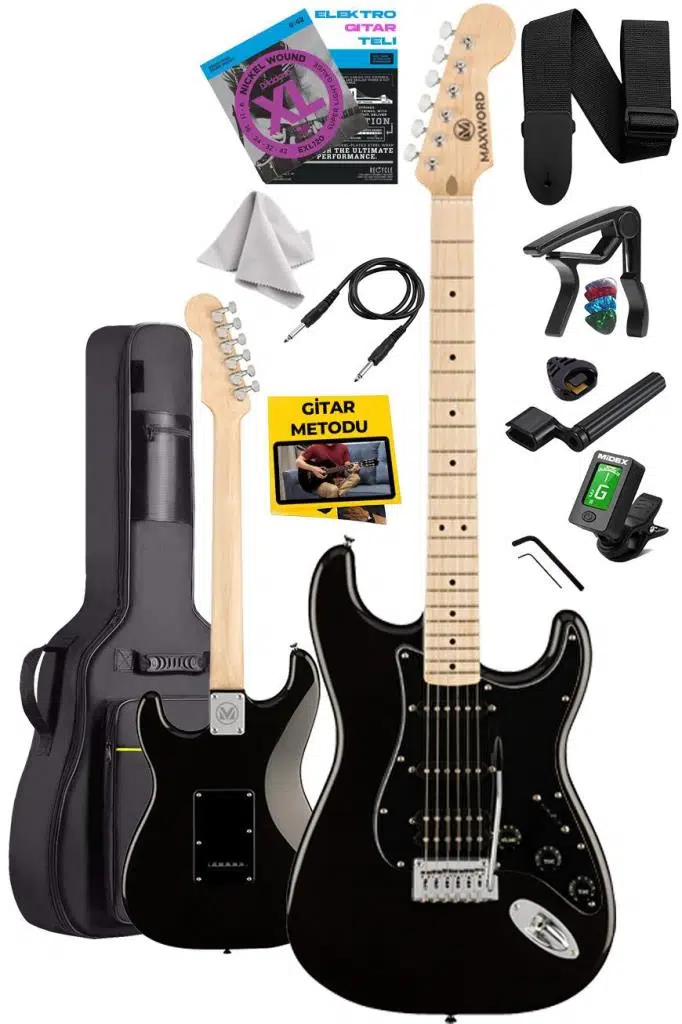 Maxword MAP-35BK Maple Klavye SSH Profesyonel Elektro Gitar Seti