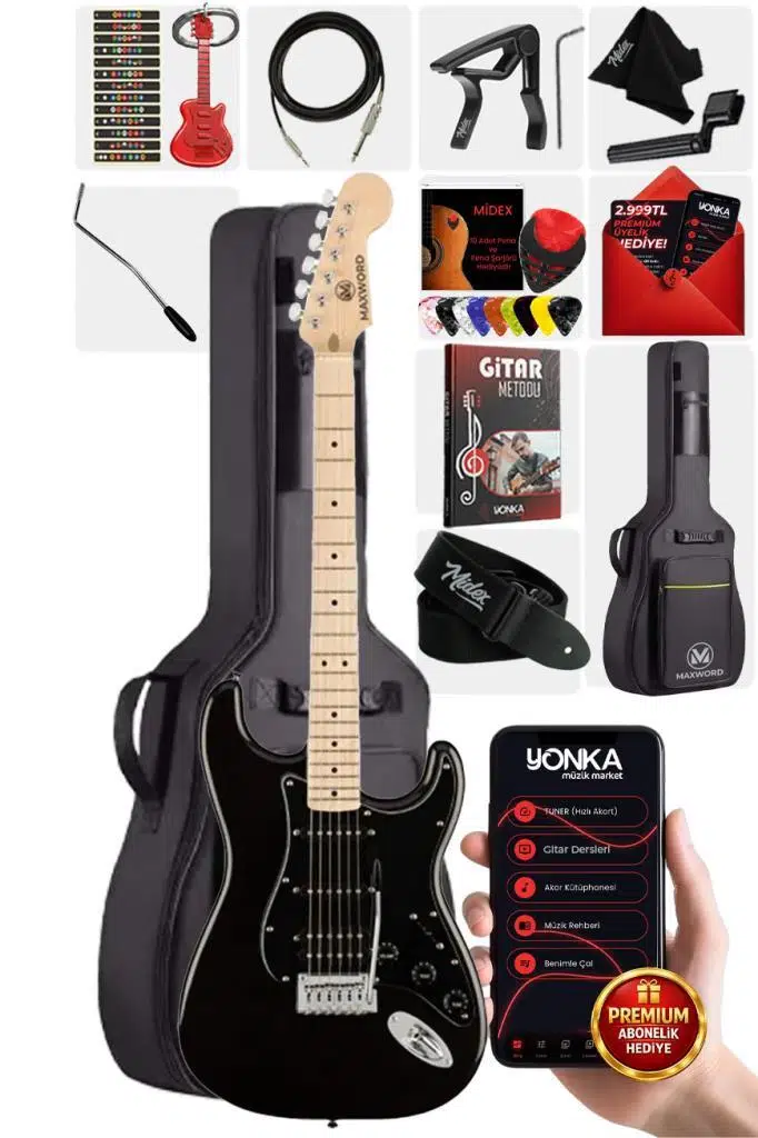 Maxword MAP-35BK Maple Klavye SSH Profesyonel Elektro Gitar Seti Maxword MAP-35BK Maple Klavye SSH Profesyonel Elektro Gitar Seti
