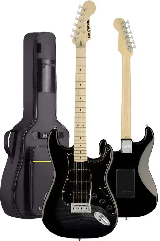 Maxword MAP-45BK-25AMP 25W Şarjlı BT Amfili Siyah Elektro Gitar Seti HSS Manyetik Maple Klavye Strat Kasa Maxword MAP-45BK-25AMP 25W Şarjlı BT Amfili Siyah Elektro Gitar Seti HSS Manyetik Maple Klavye Strat Kasa