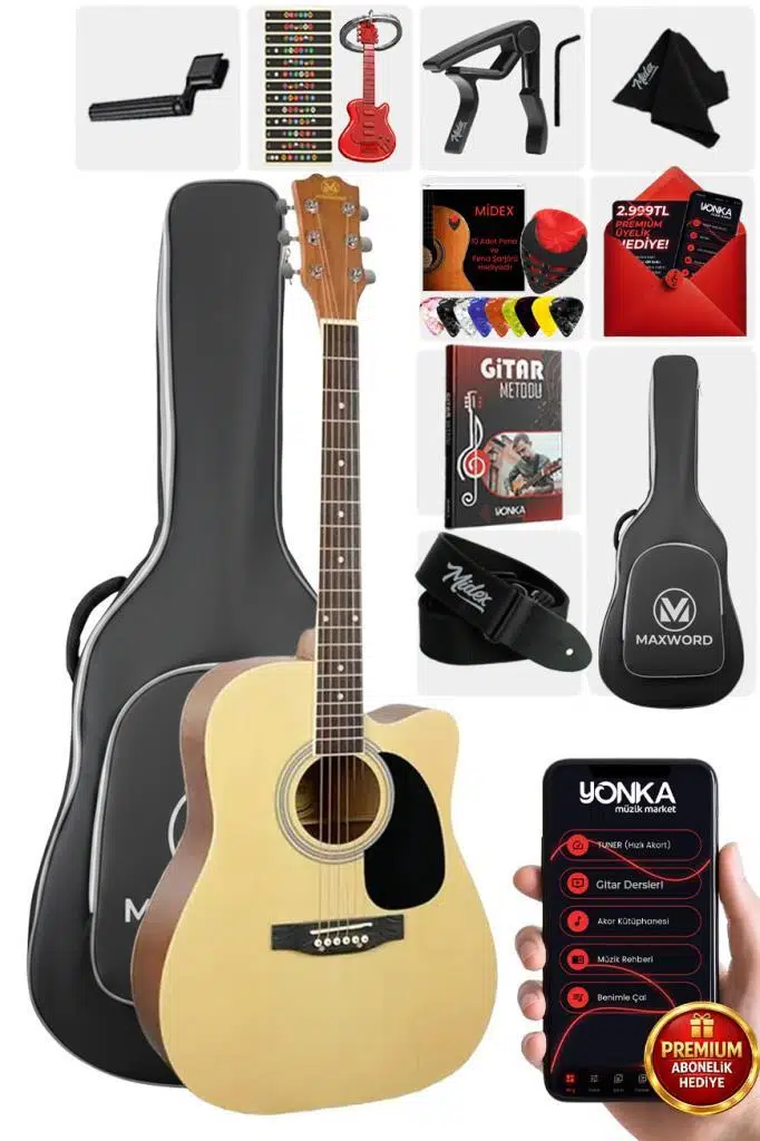 Maxword MCG-650NT Yüksek Kaliteli Ağaç Akustik Gitar Full Set