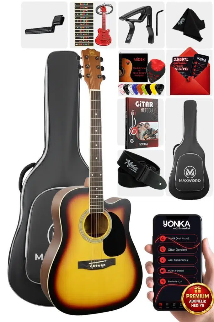 Maxword MCG-650SB Yüksek Kaliteli Ağaç Akustik Gitar Full Set