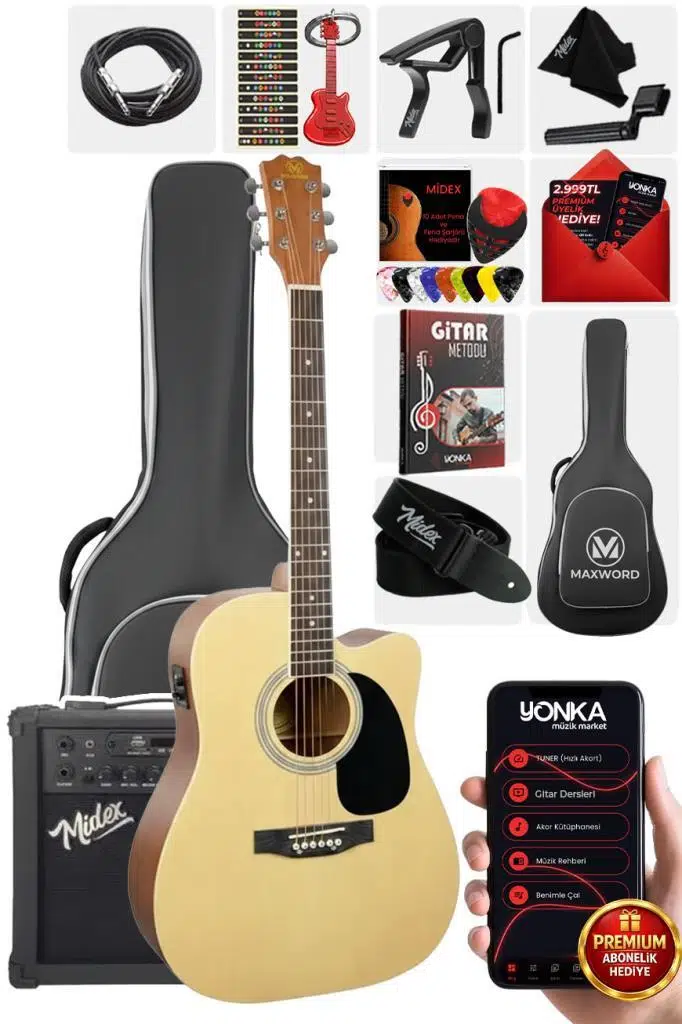 Maxword MCG-750NT-AMP Kaliteli EQ 25W Amfili Elektro Akustik Gitar Seti Maxword MCG-750NT-AMP Kaliteli EQ 25W Amfili Elektro Akustik Gitar Seti