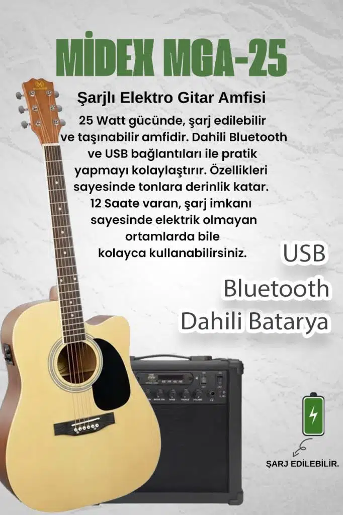 Maxword MCG-750NT-AMP Kaliteli EQ 25W Amfili Elektro Akustik Gitar Seti