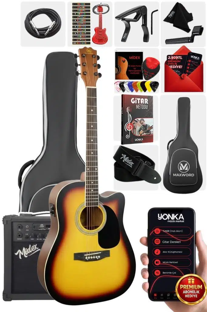 Maxword MCG-750SB-AMP Kaliteli EQ 25W Amfili Elektro Akustik Gitar Seti Maxword MCG-750SB-AMP Kaliteli EQ 25W Amfili Elektro Akustik Gitar Seti